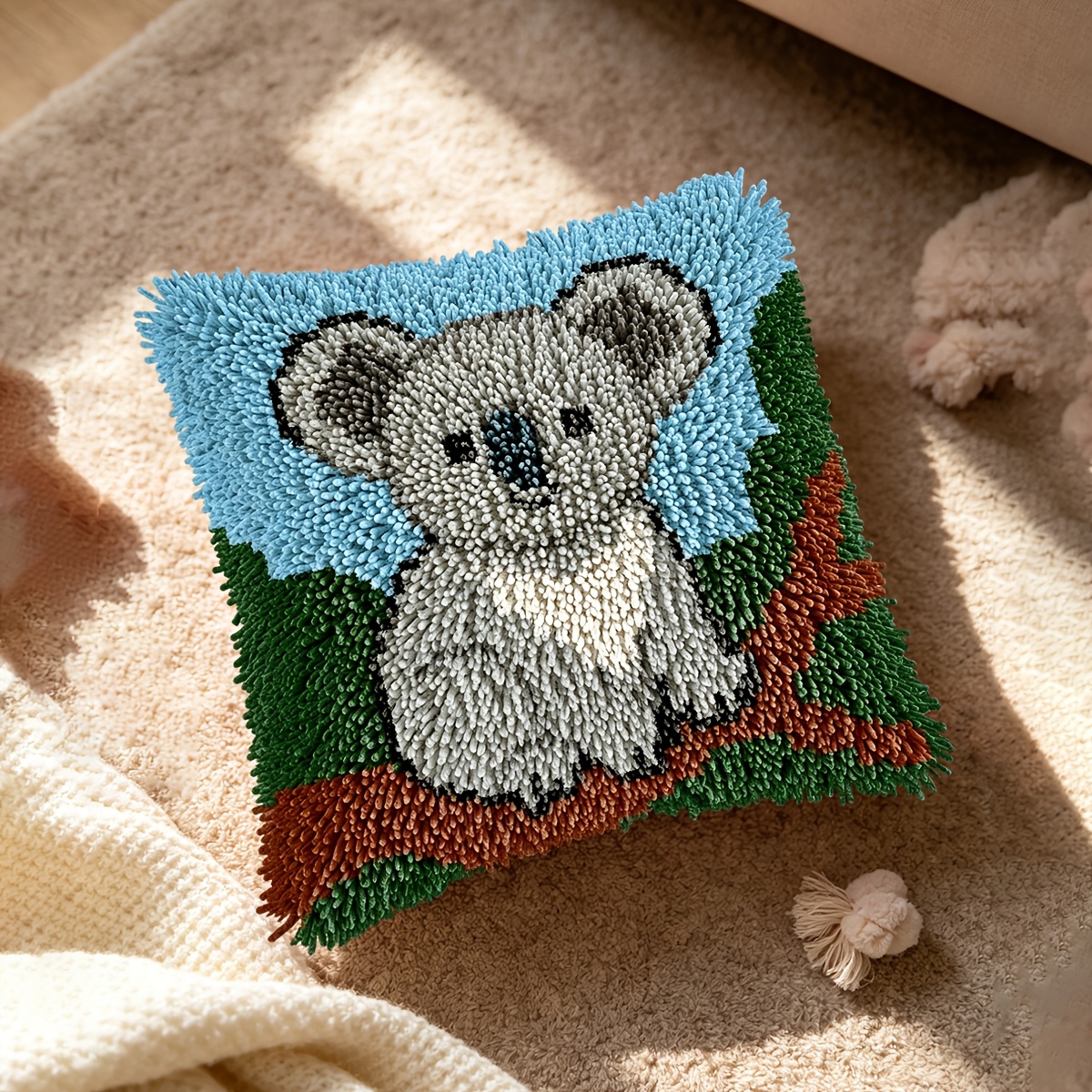 Handmade Koala Pattern Pillow Latch Hook Kit, Complete Set