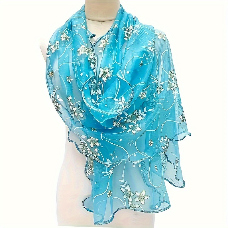 

Bohemian Style Elegant Floral Embroidered Scarf - Breathable & Windproof Shawl, Versatile Sunproof Wrap For Travel & Outdoor Use Gifts For Eid