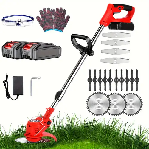 home small portable electric lawn mower 24v with 2 lithium batteries 3 kinds of blades lithium battery cordless handheld lawn mower yard multifunctional wwer