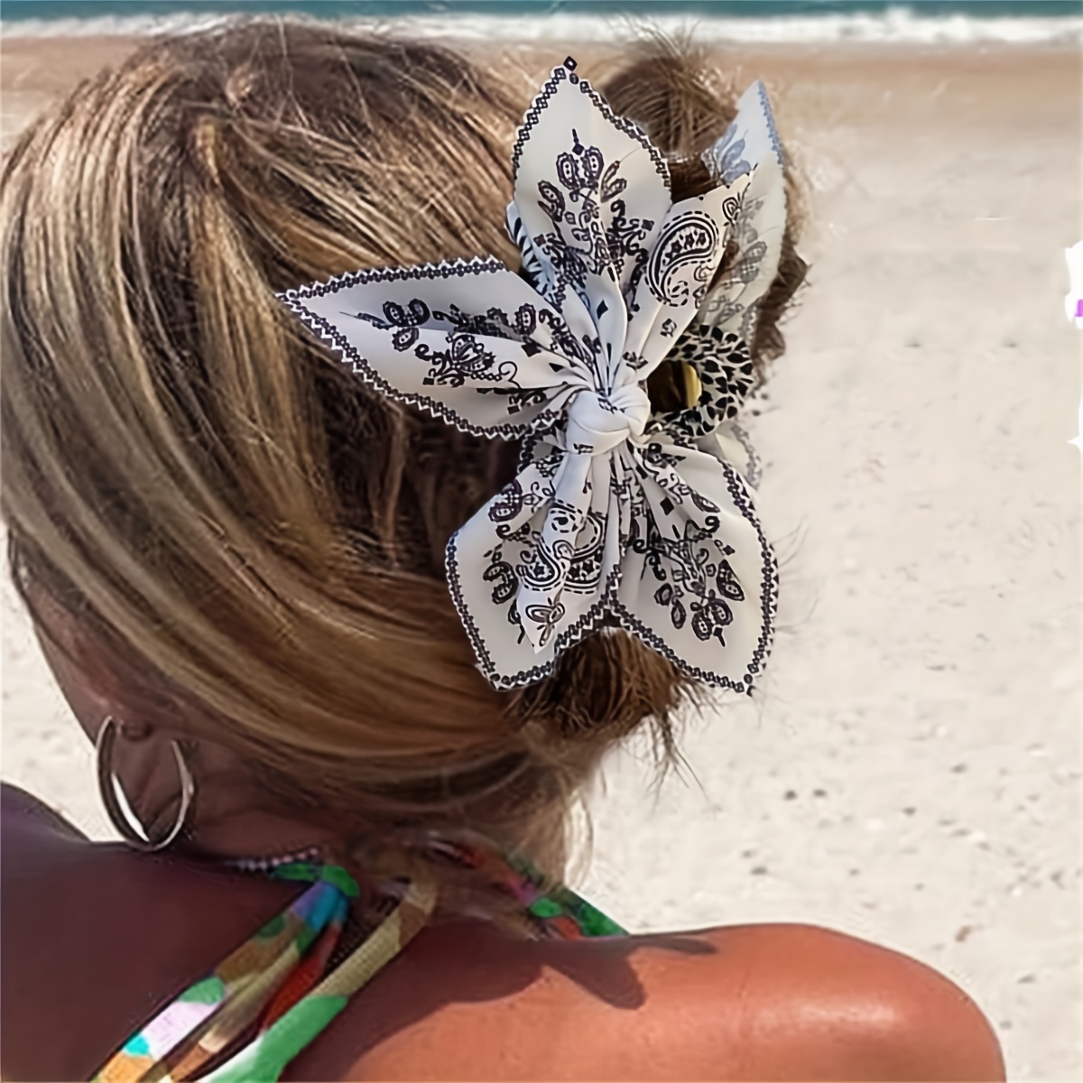 

-chic Paisley Bow Hair Clip - Large Fabric Shark Clip With , Vintage Bohemian Style Accessory For Women 14+