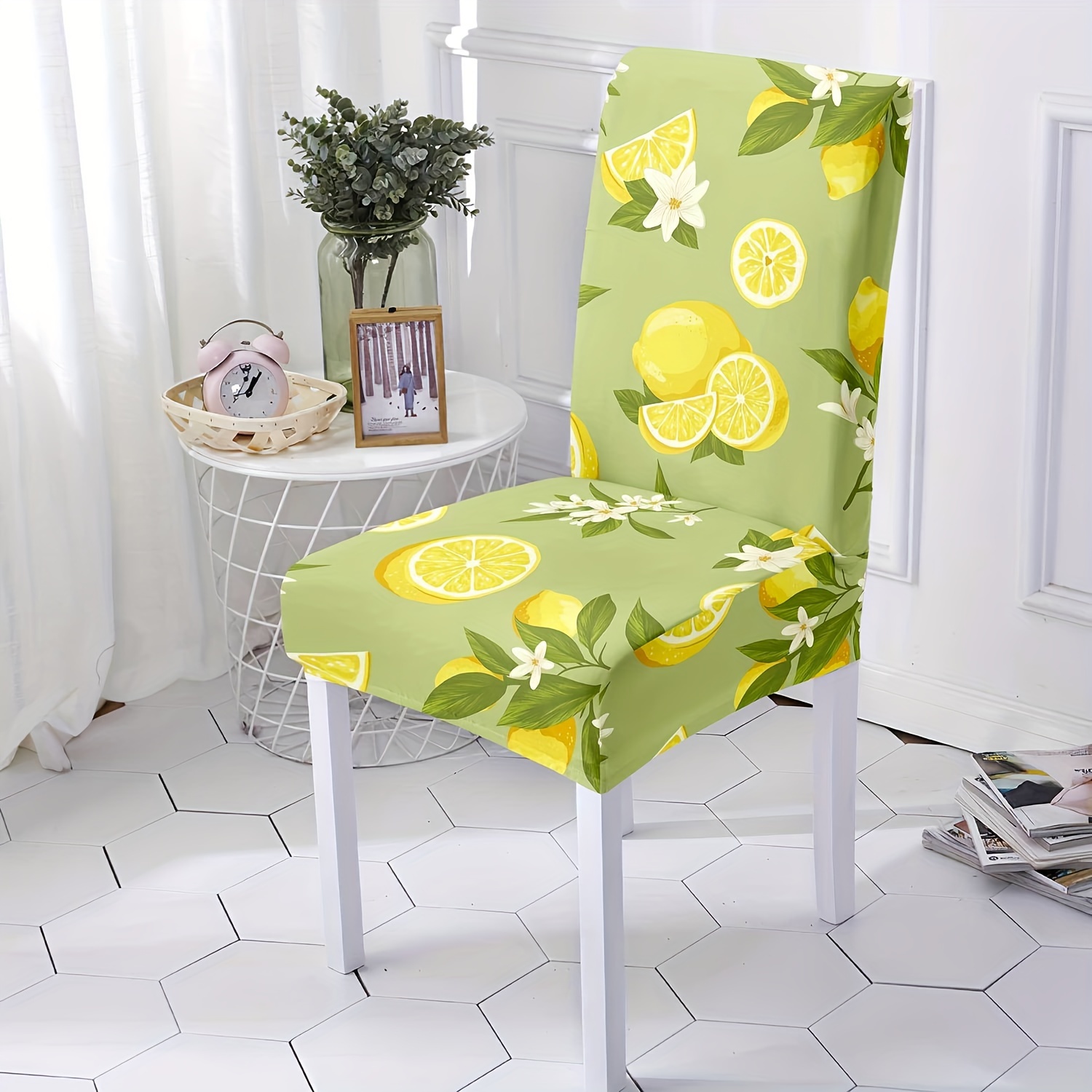 

4/6pcs Lemon Pattern Chair Slipcovers, Stretch Dining Chair Cover, Furniture Protective Cover, For Dining Room Living Room Office Home Decor