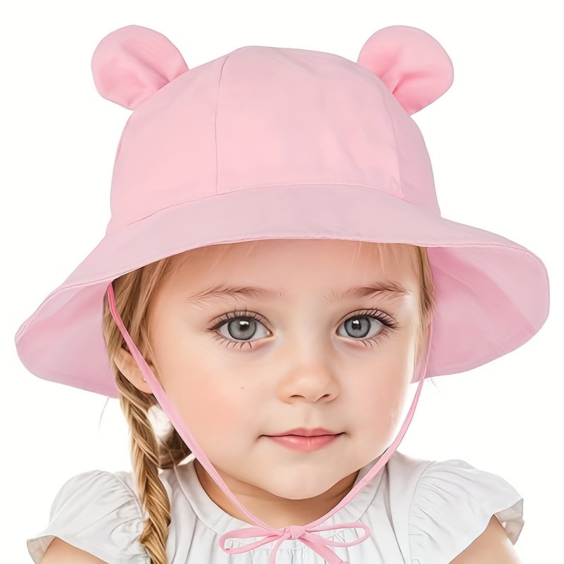 

Kids Cute Mouse Ears Sun Hat, Unisex Cotton Bucket Cap With Chin Strap, Uv Protection Beach Headwear, Suitable For Outdoor Hiking, For Boys Girls