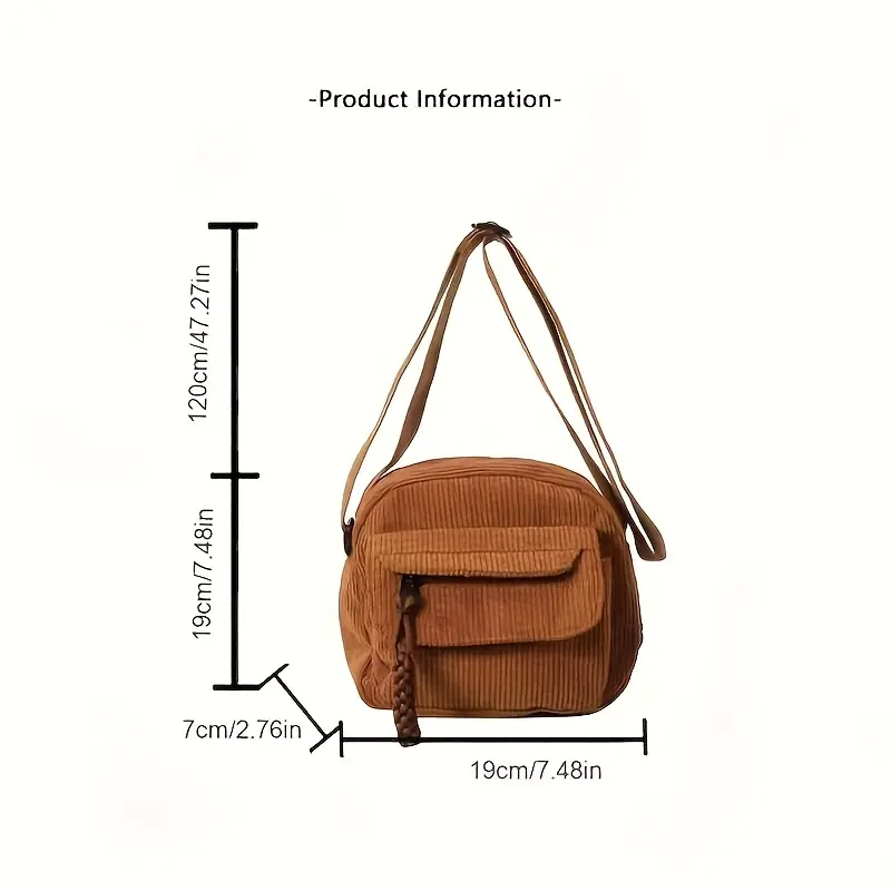 a42 an elegant womens versatile small square bag corduroy material in four colors versatile bag shoulder bag adjustable strap zipper closure suitable for school and work Product details 1