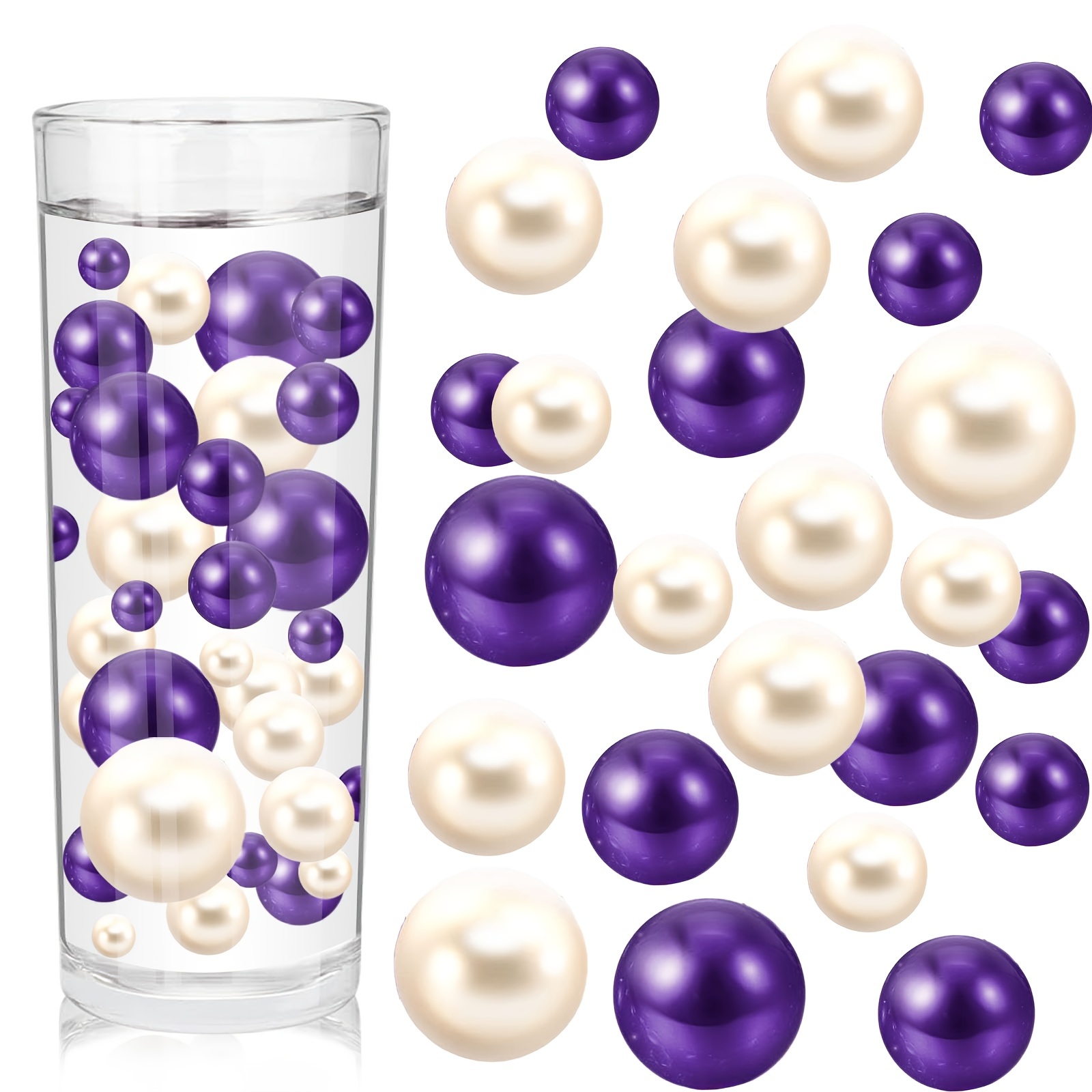 

96 , Purple And White Floating Beads Center Vase, Vase Filled With Artificial Pearls, Non-porous Filling Beads For Party Wedding Decorations, Christmas Decorations And Other Festive Decorations