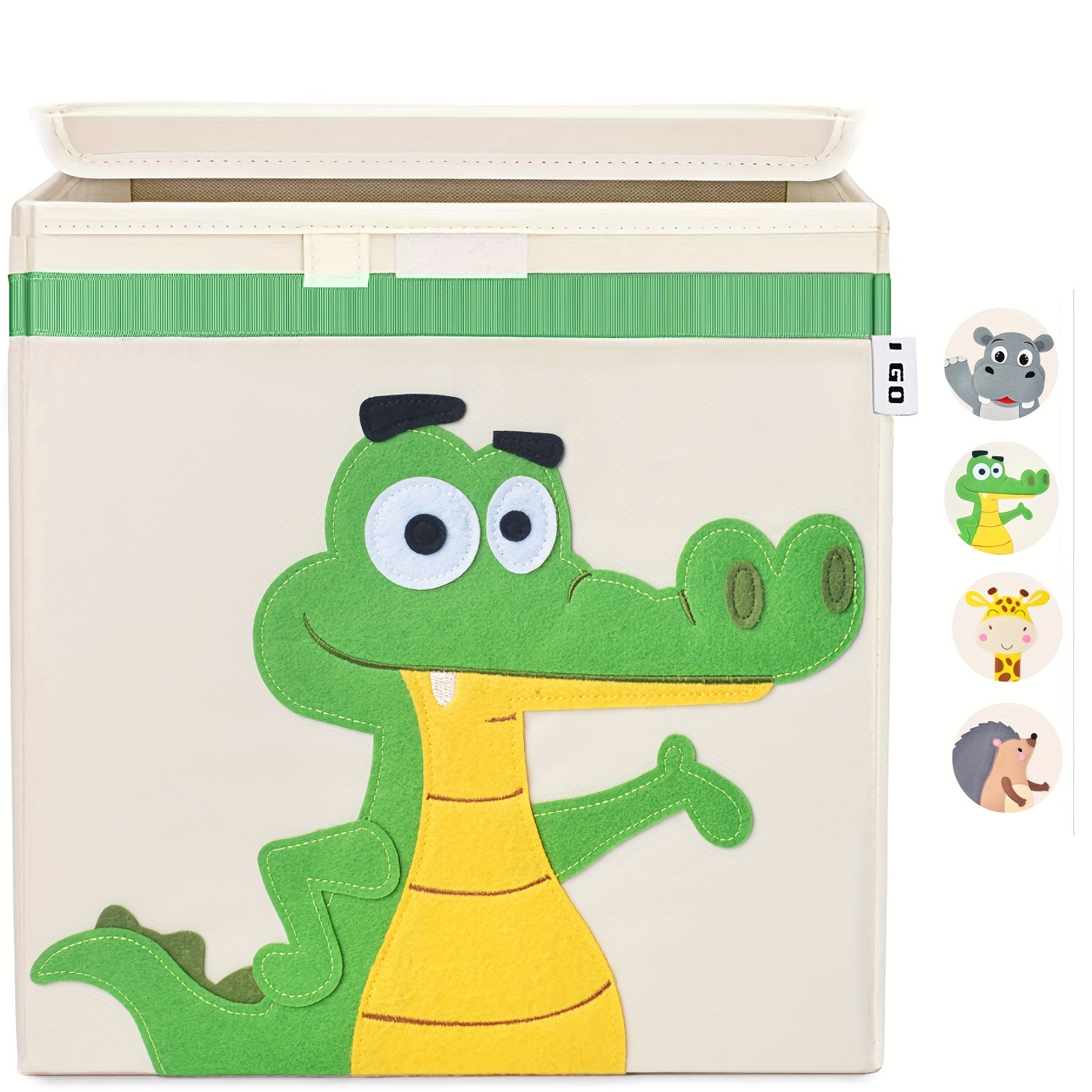 Foldable Cartoon Animal Storage Box with Lid and Handles, Large Capacity