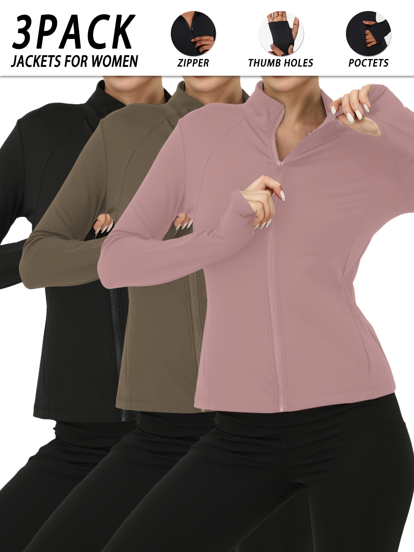 women's polyester-spandex activewear jacket full zip, thumb