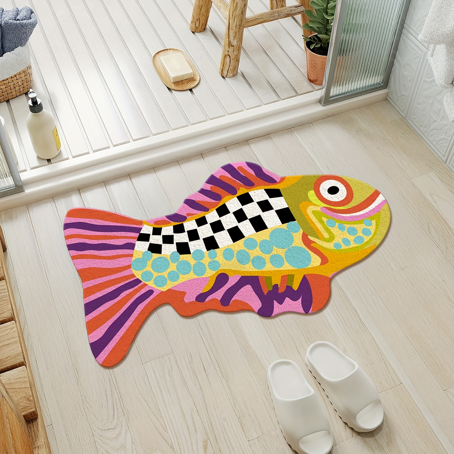 E-shop Klownfisch Badezimmermatte, Multicolor Badezimmermatte mit Cartoon Saugfähigem Teppich, Geeignet für Dusche und Badewanne, Schnelltrocknend,