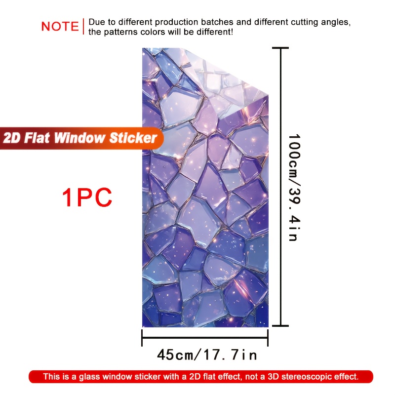 TEMU 2d Flat - 2d Flat - 1pc Of Shiny Purple Glass 2d Flat Window Films, Pvc Static Privacy Decorative Stickers, No Glue, Heat Resistant, Removable