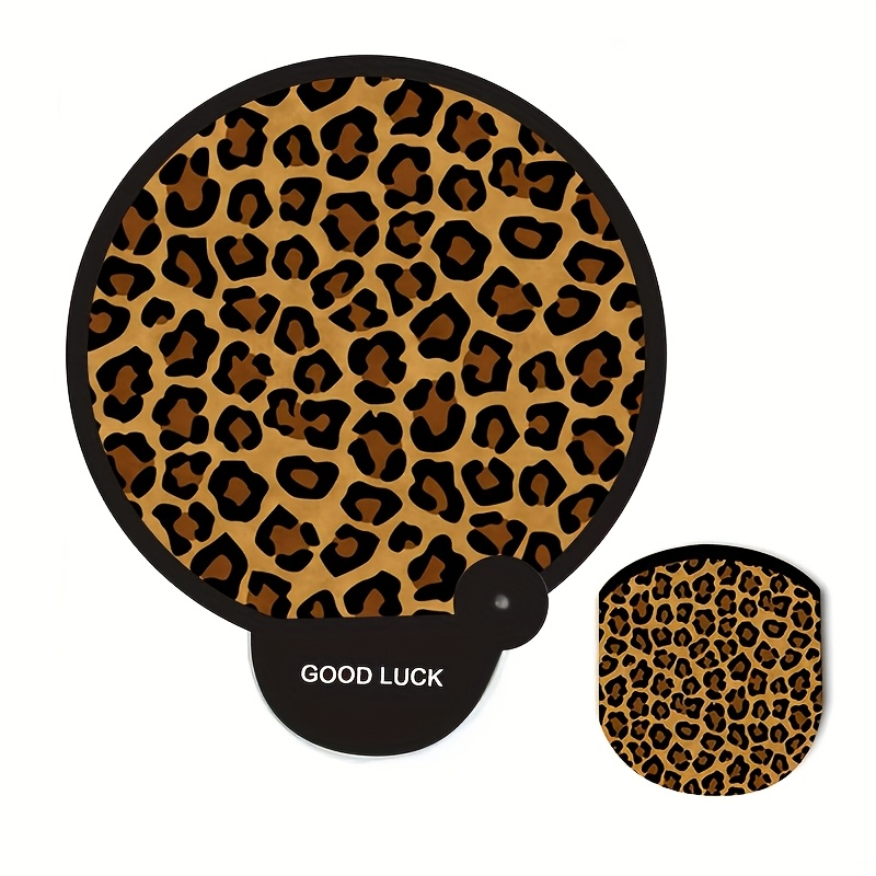 TEMU 1pc Of Leopard Print Folding Fans With A Matching Leopard , Suitable For Parties, Birthdays, Queues, And As Gifts For Princesses