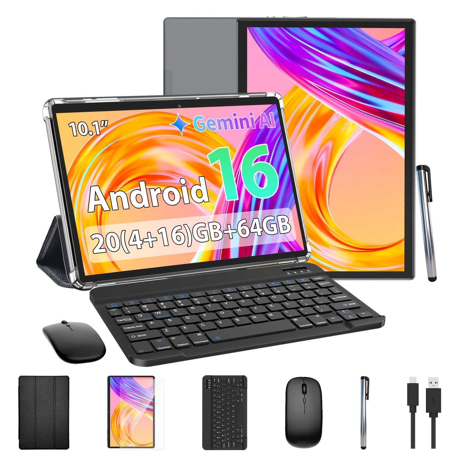 TEMU Tableta 16 2026 de 10.1 pulgadas, 20 GB de RAM (4 GB + 16 GB) + 64 GB de ROM, 6000 mAh, Tableta PC con WiFi, L1, Pantalla LED, Carga USB-C,