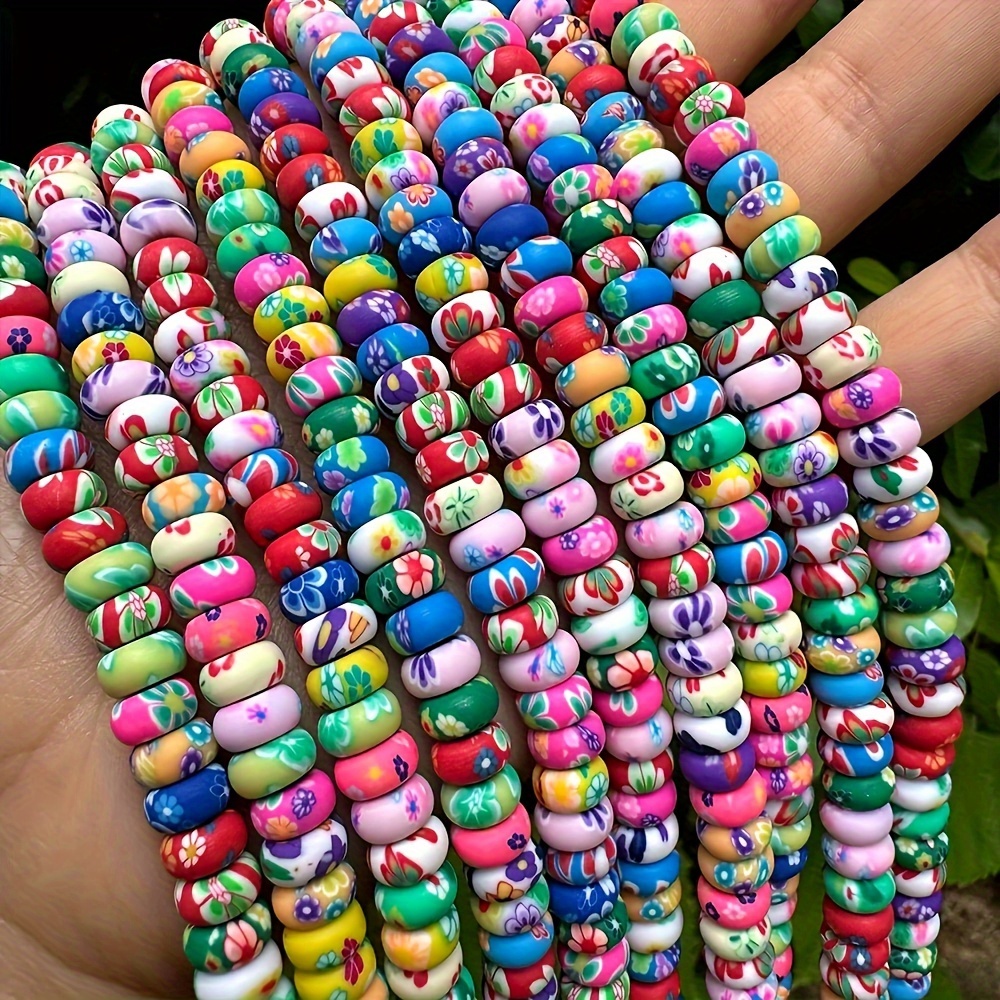 

100pcs Vibrant Floral Polymer Clay Beads - Diy Bracelets & Necklaces, Ideal Jewelry Making Supplies