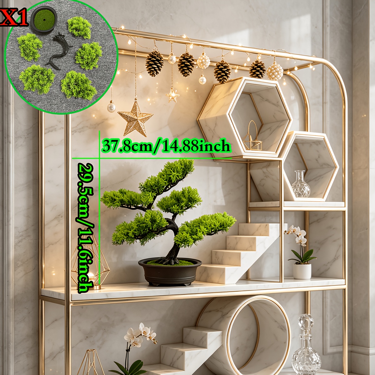 TEMU Large-scale Deep Aesthetic Design Simulated Pine Bonsai, And Decorative Ornament. It Replicates The And Unrestrained Form Of Ancient Pines, With