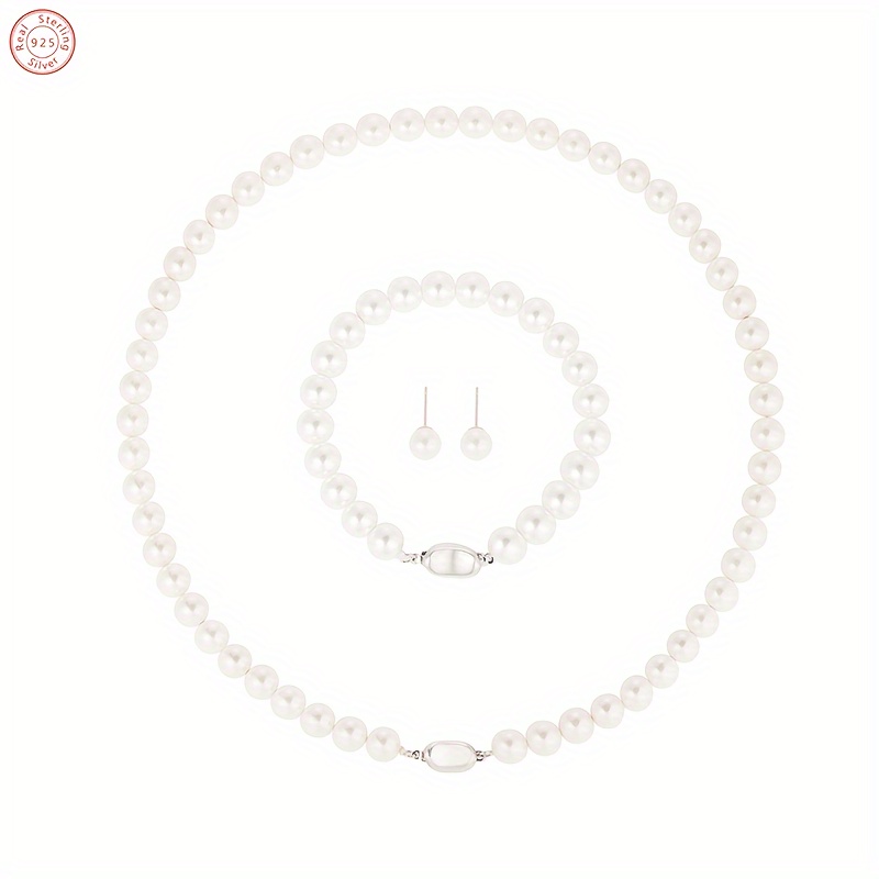 925 silver freshwater pearls   3pcs set necklace bracelet earrings daily wear valentines day anniversary gift christmas gift for family complimentary gift box Product details 8