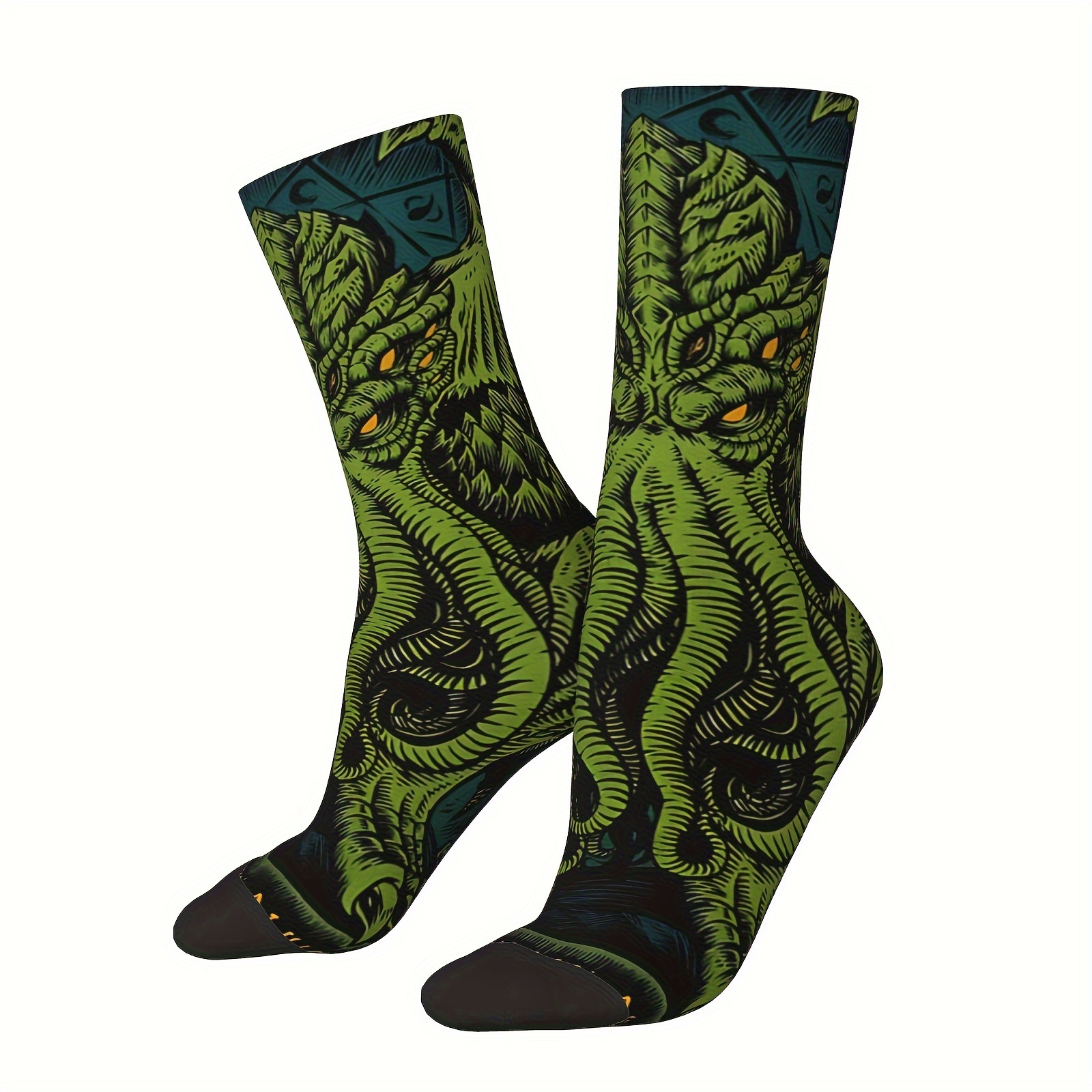 

1 Pair Of Unisex & Vintage Style Novelty Horror Octopus Pattern Crew Socks, Trendy Graffiti Men Women Socks, Crazy Funny Socks For Gifts