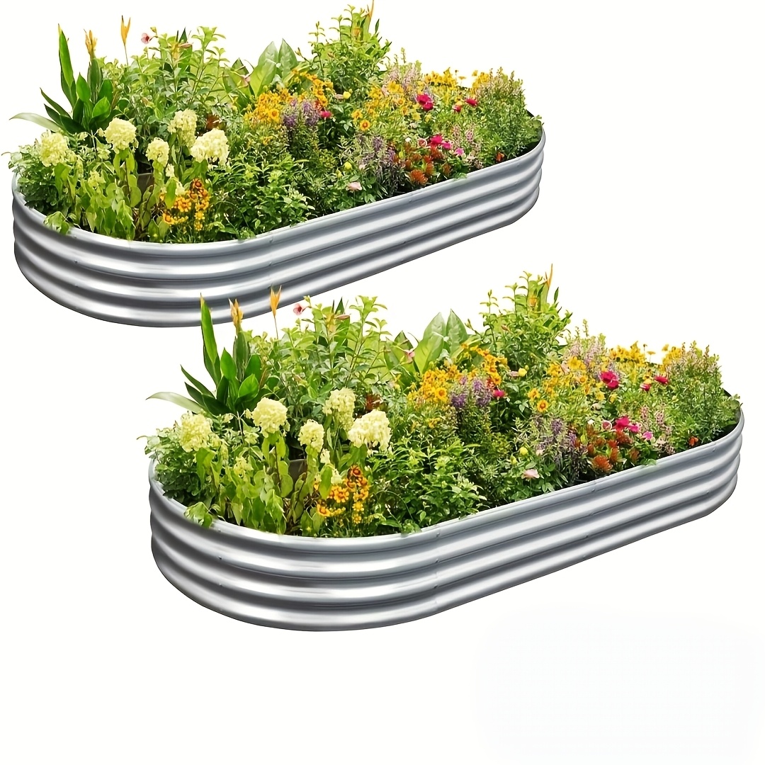 TEMU 2pcs Galvanized Raised Garden Bed Kit, Galvanized Planter Garden Boxes Outdoor, Oval Large Metal For Vegetables (2 Plant Beds In )
