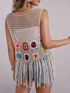 womens lightweight crochet vest with floral geometric patterns fringe hem semi summer fashion machine washable elegant layering piece for casual outfits crochet clothes casual handcrafted