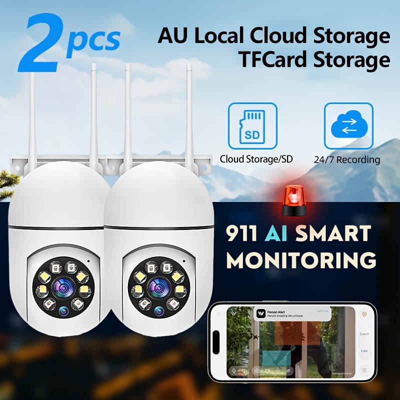 TEMU 2pcs Hawkray 2.4/5g Wifi Camera Security Wireless | 2k Full Hd, Color Night Vision, Audio, Ptz Control, Intelligent Pir Motion Detection, ,