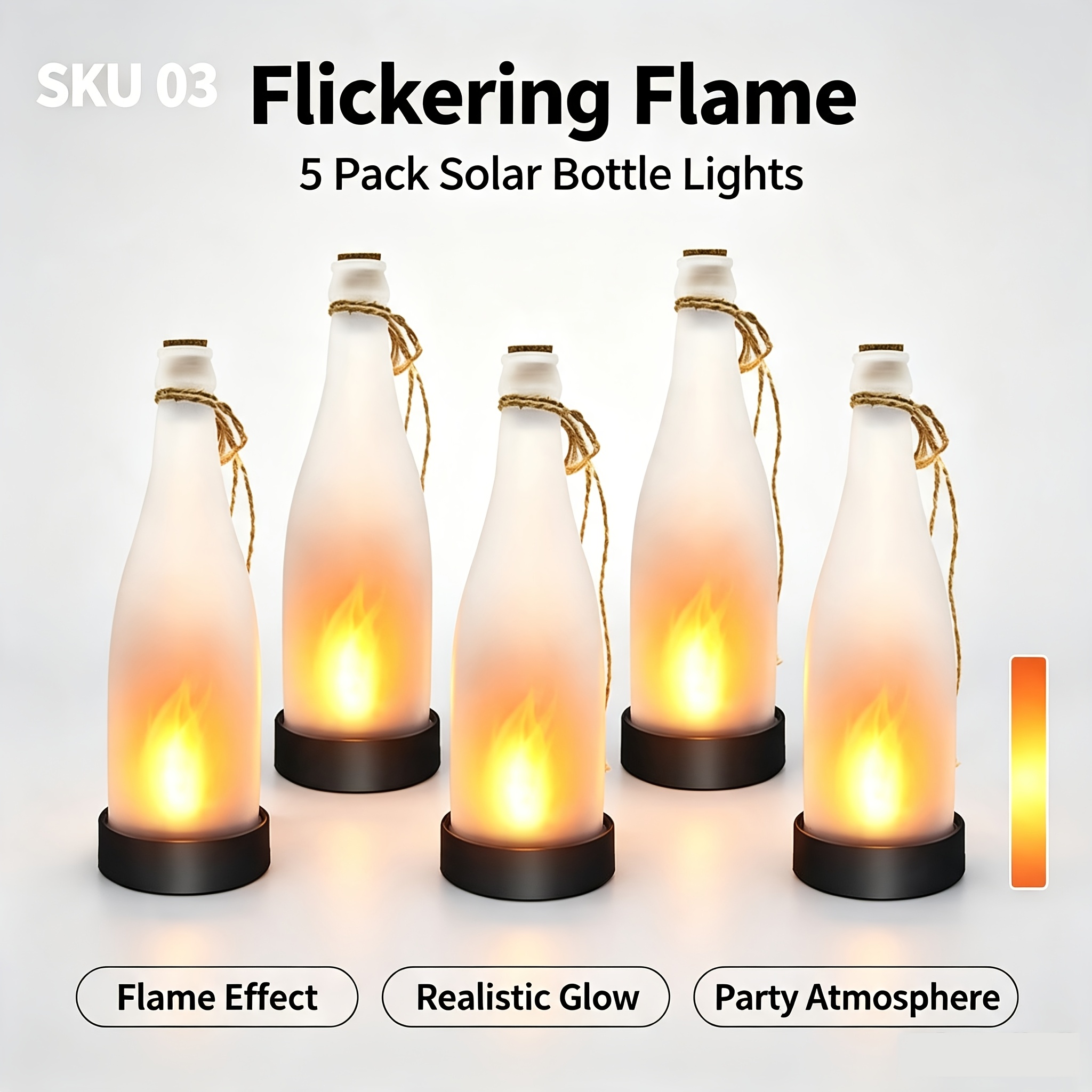 TEMU 5pcs Set Of Solar Wine Bottle Flame Lights, Outdoor Led Simulation Flame Pendant Lights, Creative Bar Atmosphere Decorative Lights, Plastic Wine