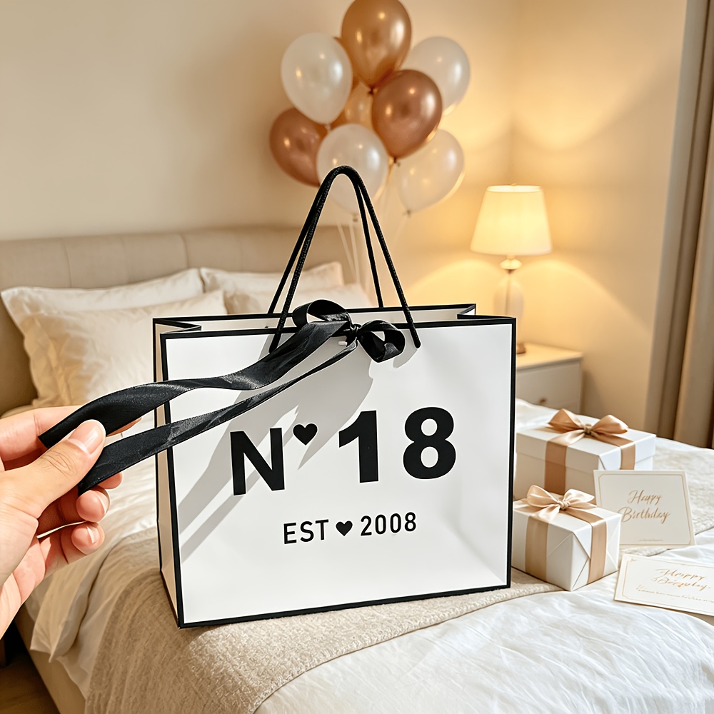 Image of Gift For Her/him 18th Birthday Gift Bags With Black Ribbon Bows, Paper Gift Bags With Portable Handles, Birthday Party Decor & Gift Supplies, Size: 12.6×9.8×4.3 Inches (. 32.0 × 25 × 11cm)