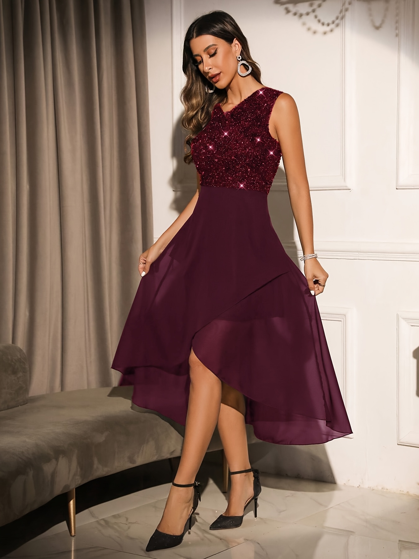 womens elegant sleeveless sequin top flowing - Temu Mauritius