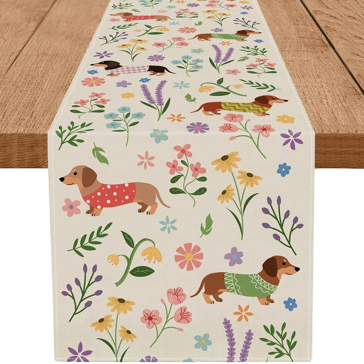 TEMU 1pc Dokriy, Spring Table Runner Dachshund Runners Table Decorations Holiday Dining Home Party Supply