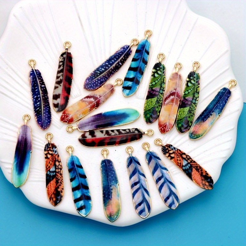 Image of Mix Small Business Supplies 9pcs/18pcs Alloy Plated Golden Enamel Color Feather Flower Cat Pendant Charms For Jewelry Making Bracelet Diy Earrings Accessories Diy Handmade Craft