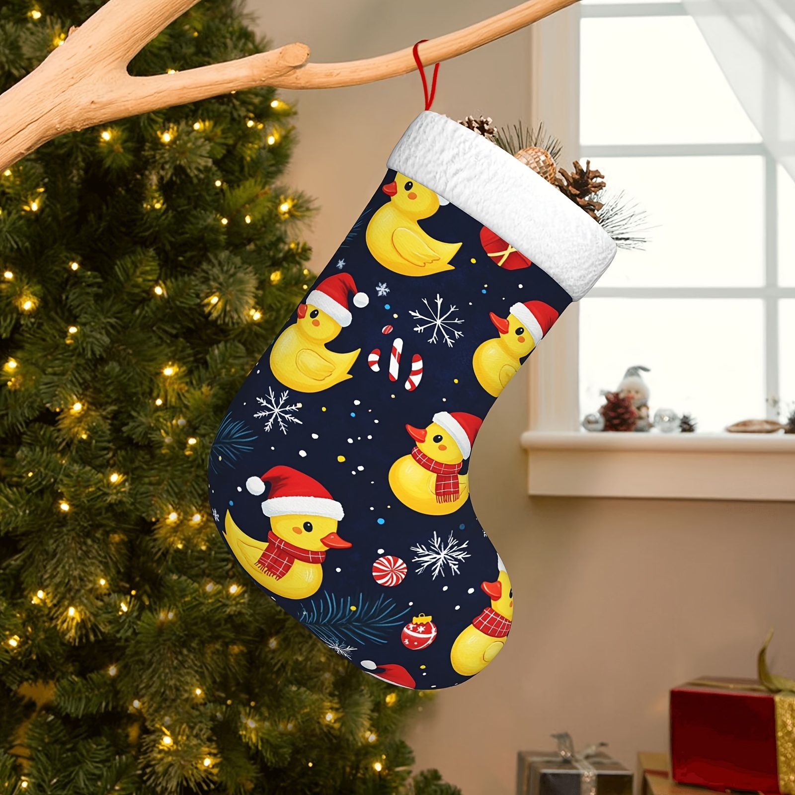 

Cartoon Duck Christmas Stocking - Polyester Hanging Ornament For Tree Decor & Gift , 9.9x15.8 Inches