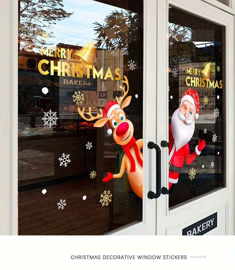 1pc christmas window cling festive holiday decoration static   window film contemporary style no power needed for home kitchen 3d santa reindeer design 11 8x15 7 inches details 0