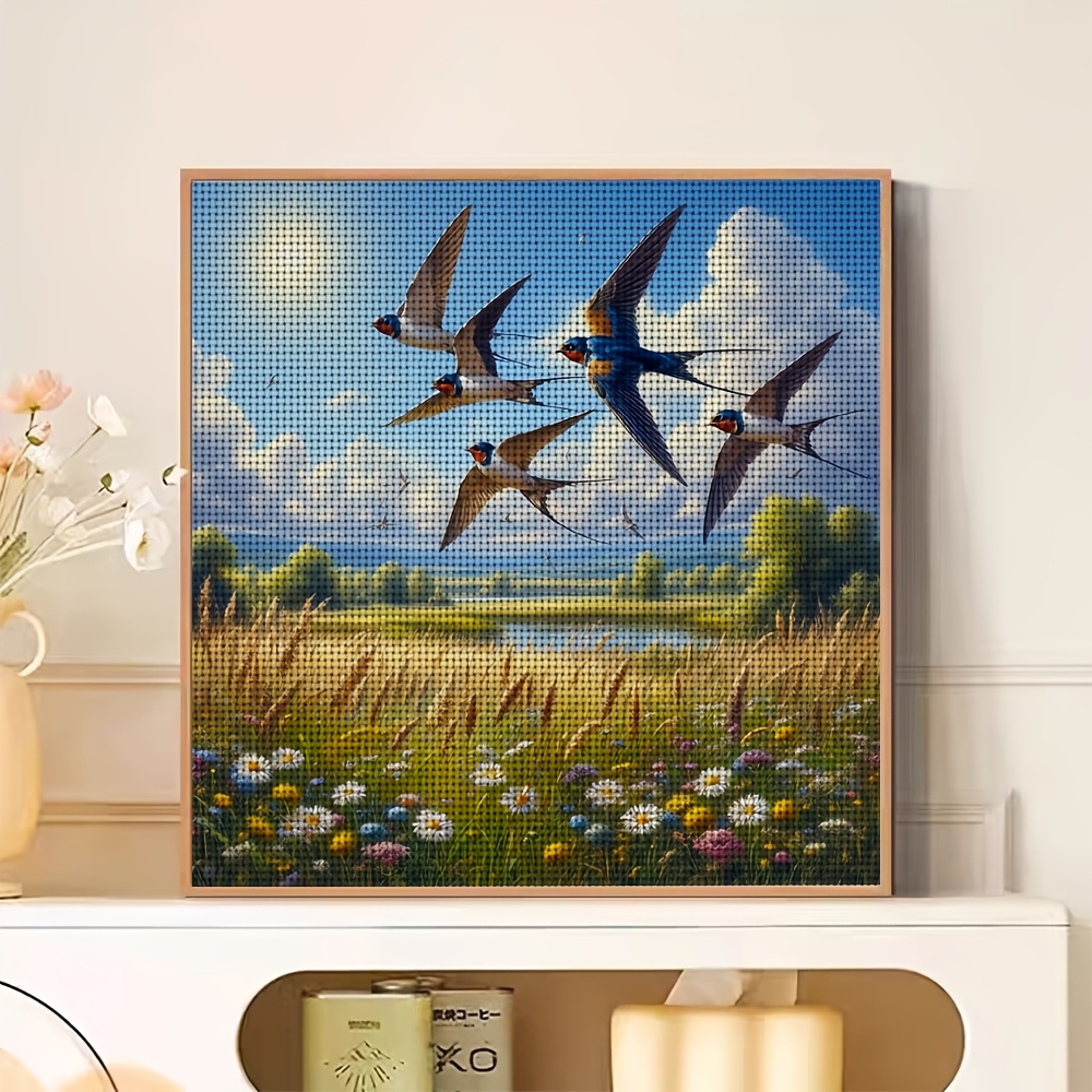 Complete Frameless Cross-Stitch Embroidery Kit, Swallows Soaring