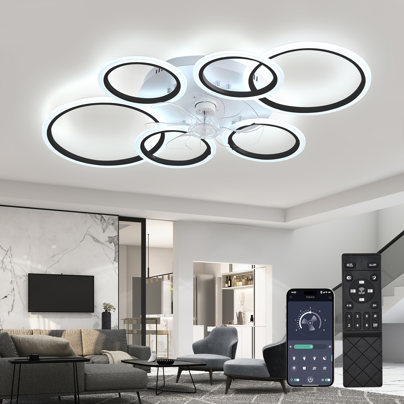 Led Ceiling Fan With Lighting, 110cm Lamp With Fan And Remote Control App, Ceiling Lamp With Fan Ceiling Fan With Light, Ceiling Fan For Bedroom Living Room