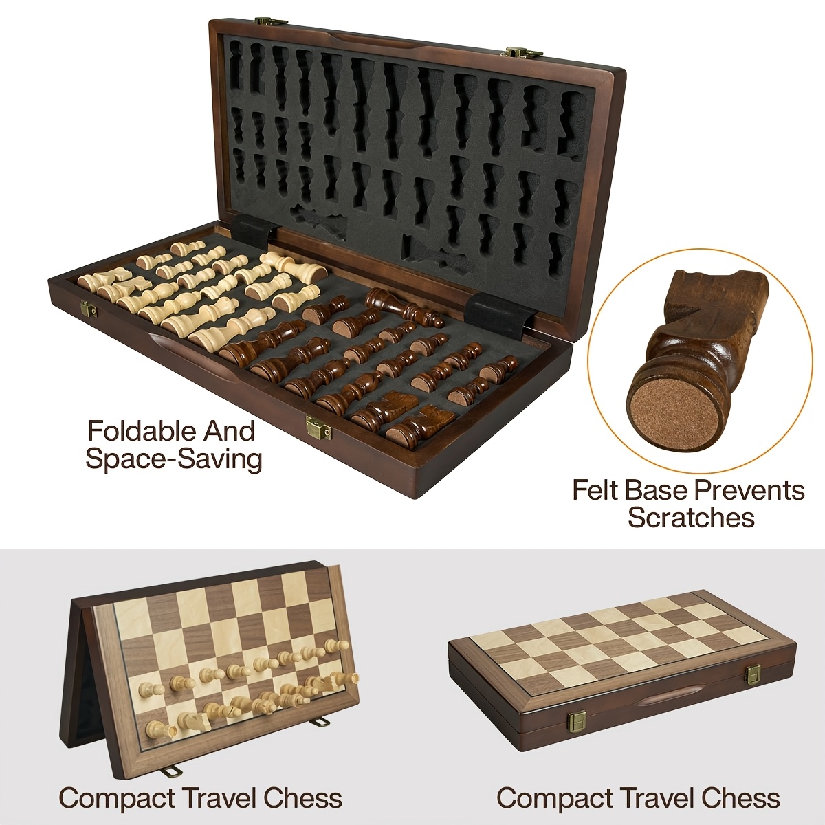 TEMU Magnetic Wooden Chess Set For Adults Kids 15 Inches Chess Borad With Handmade Pieces, Folding Portable Travel Unique Chess Game For Tournament