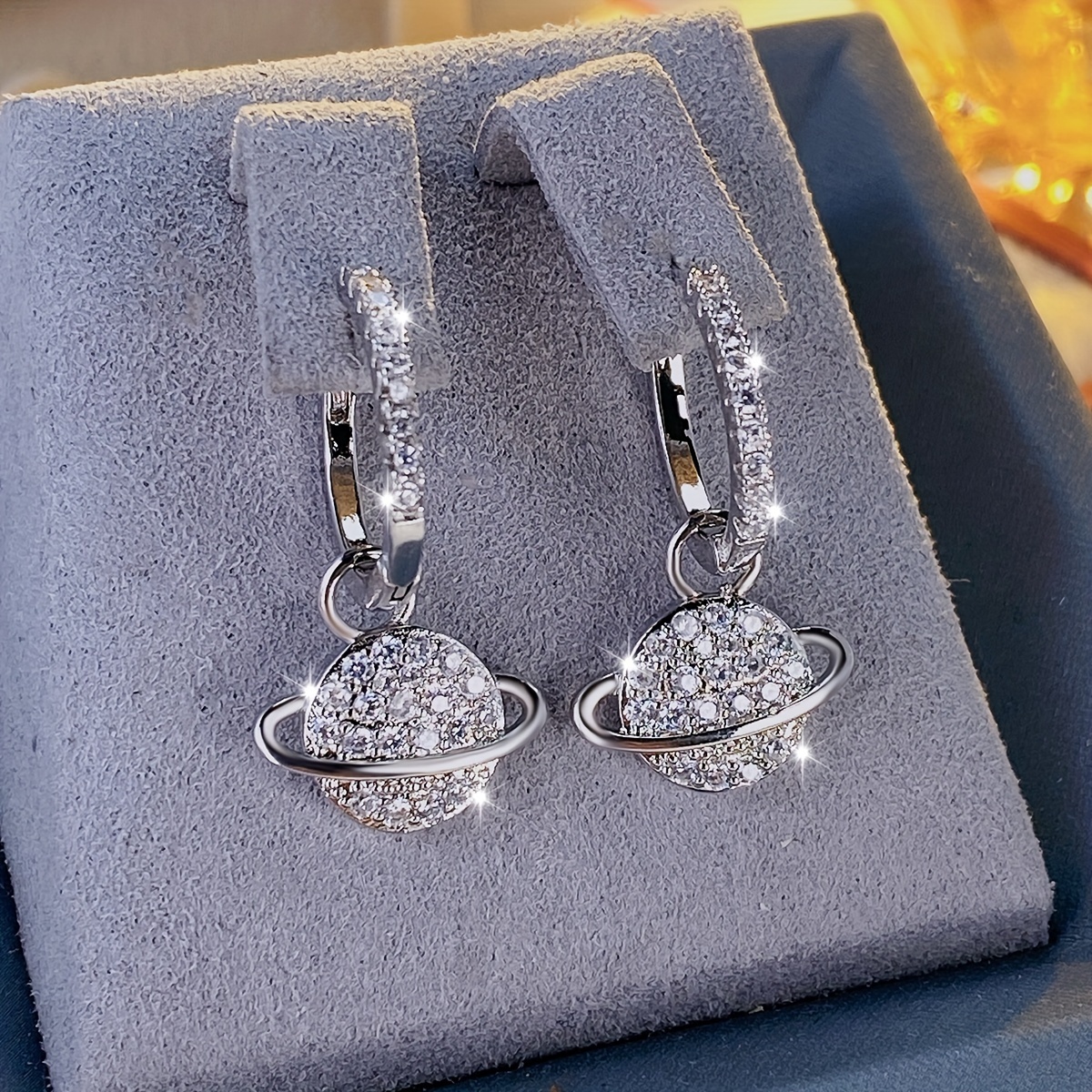 Image of 1 Pair Of Women's Fashion Earrings, Creative And Unique Planet Synthetic Zirconia Earrings For, Elegant Stud Earrings