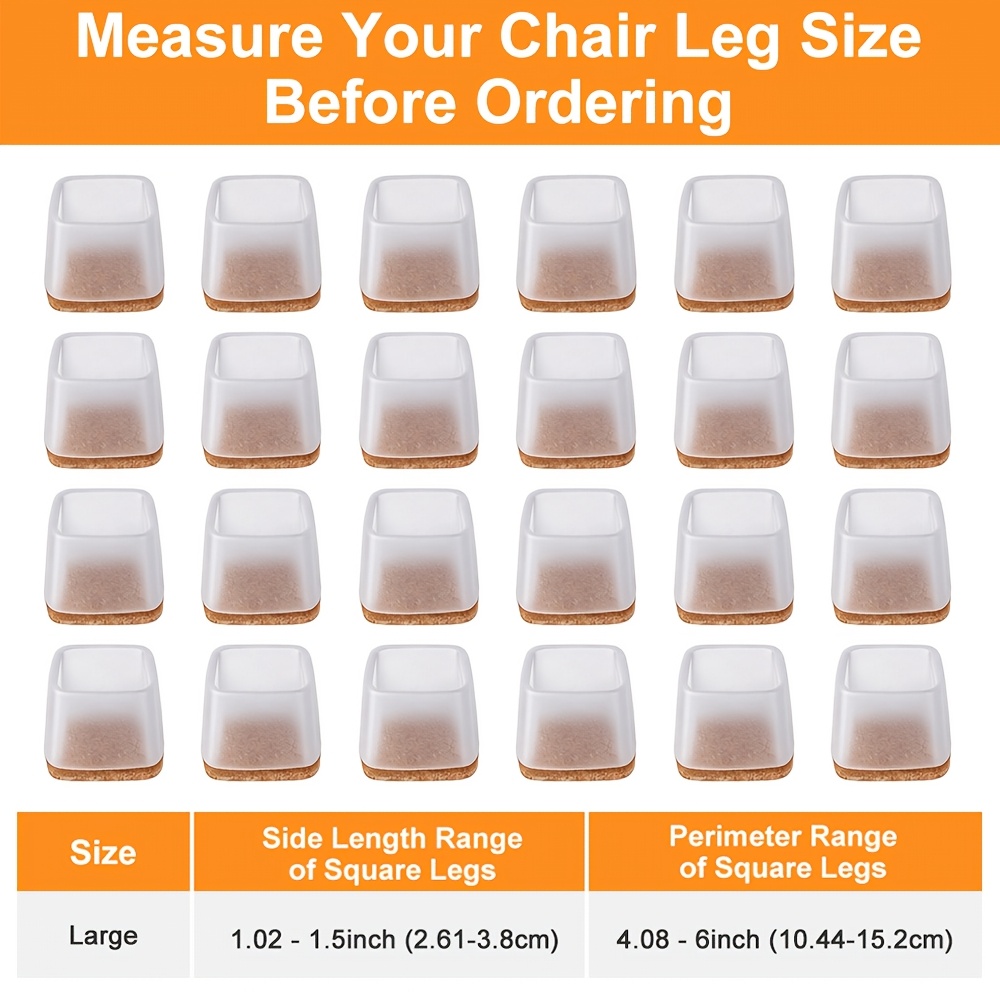 TEMU Lot de 24 protège-pieds de meubles carrés larges en robuste pour tables, chaises, canapés - Patins antidérapants en feutre avec installation