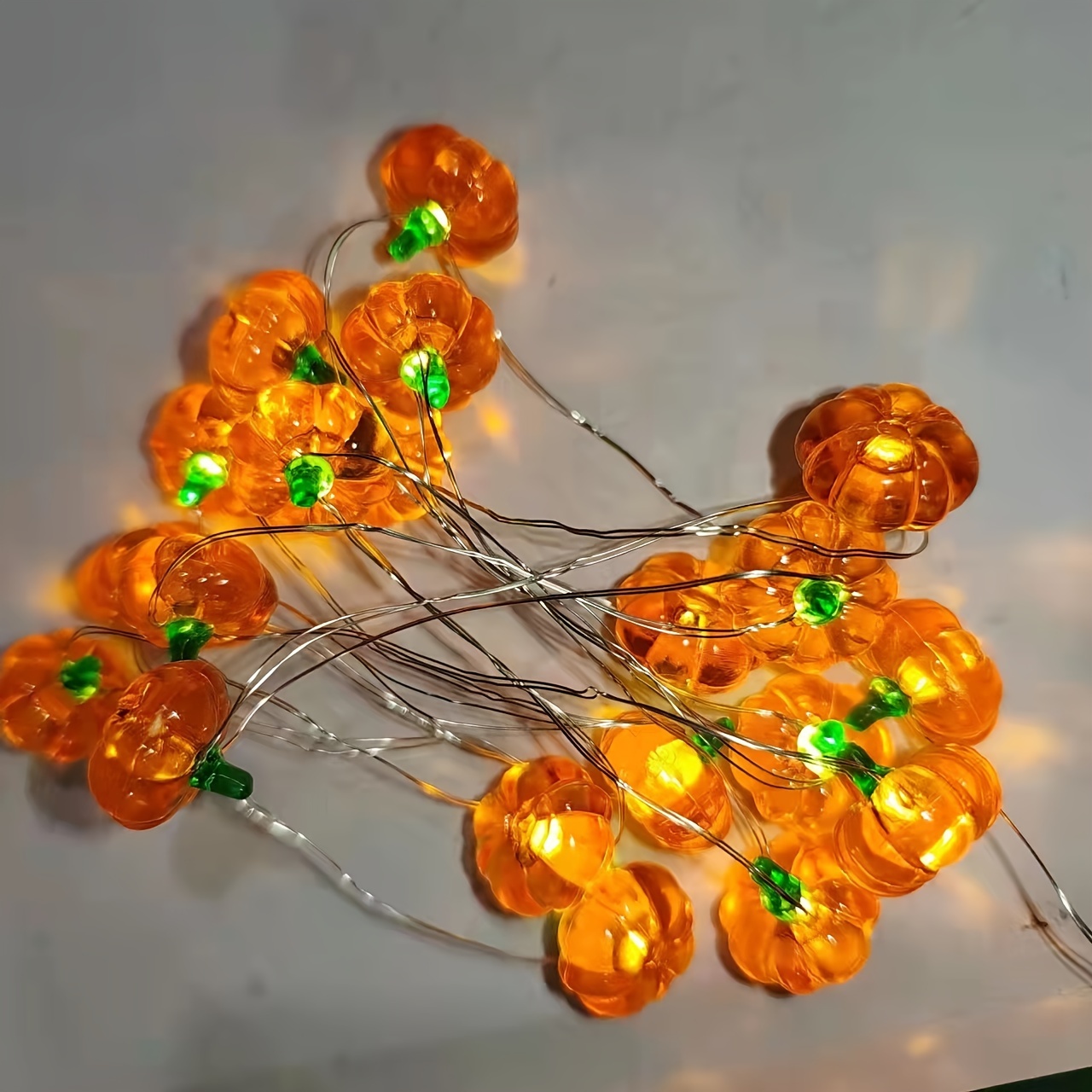 Pumpkin-Shaped LED String Lights - Battery-Powered Warm Yellow Glow, Durable Copper Wire Decorative Lighting for Indoor Holiday Decor, Parties, Celebrations, Festive Ambiance, Festive Lighting, Celebration Accessories, Cozy Ambiance, Decorative Lights, Quality Craftsmanship, Festive Decorators