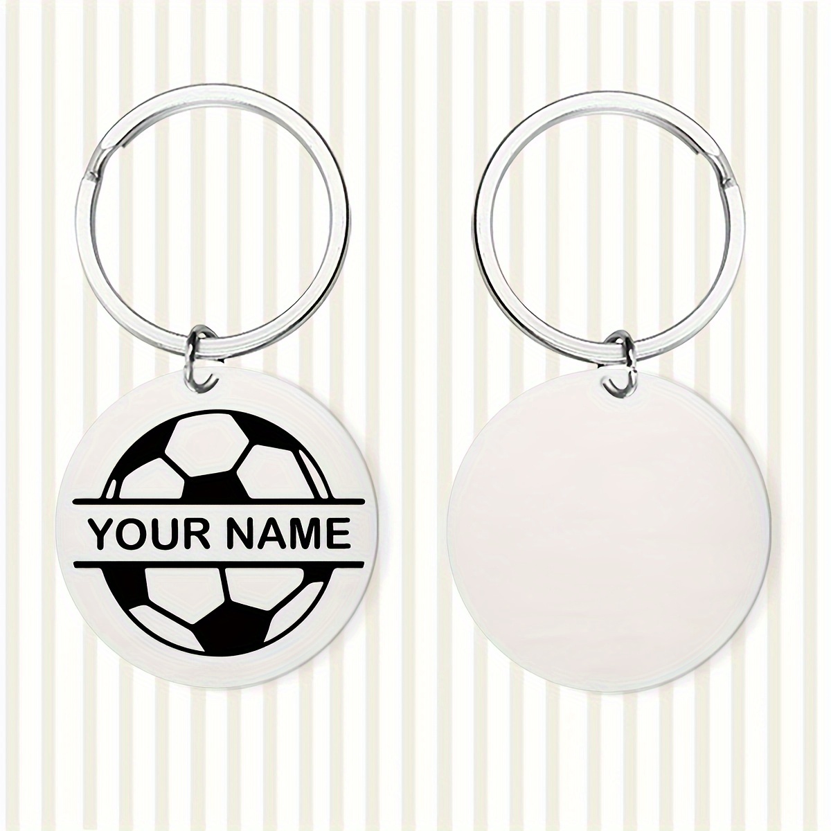 TEMU 1 Personalized Football Keychain, Name Stainless Steel Metal Keychain, Sports Football Fan Gift, Non-electroplated Silvery Gray