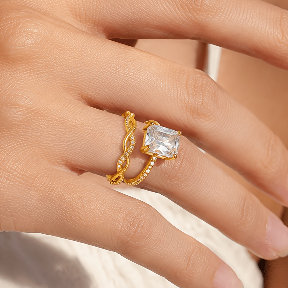 2pcs 18k Gold-Plated Exquisite Ring Set for Women