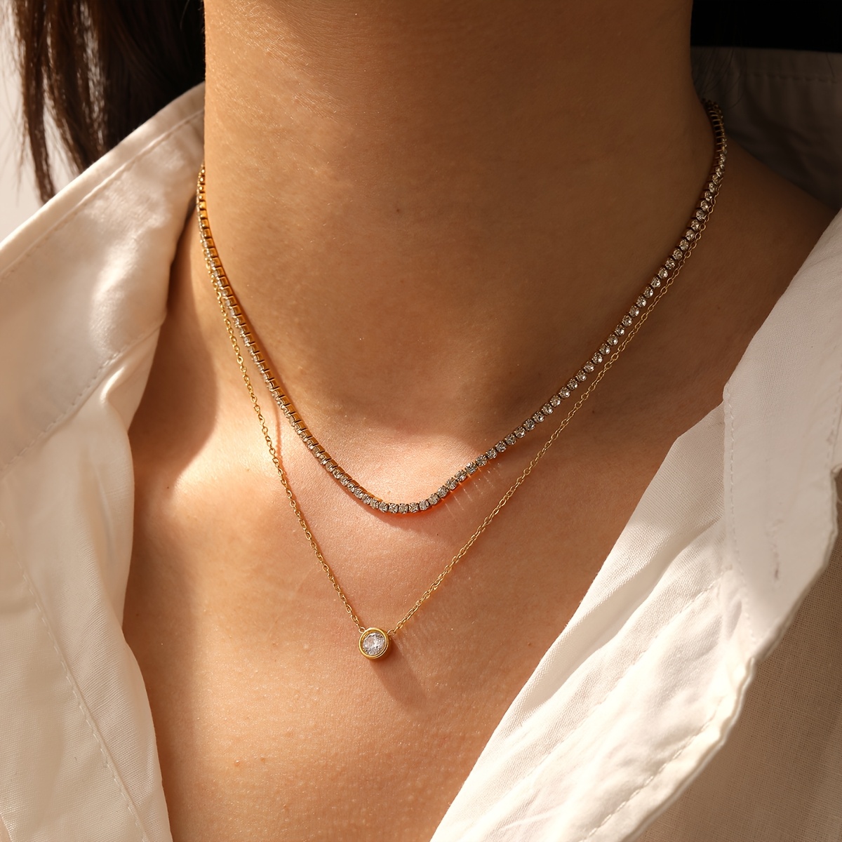 Double Layer Stackable 18K Plated Stainless Steel Necklace