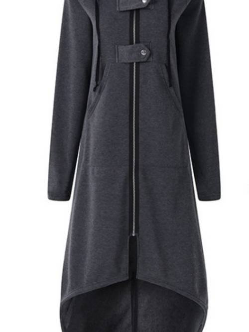 womens chic black long windbreaker coat with zipper retro style warm polyester fit machine washable windbreaker jacket