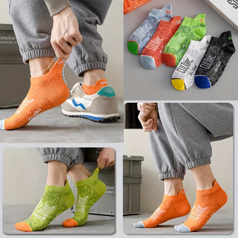 

5 Pairs Of Men's Fashion Street Style Low Cut Ankle Socks, Anti Odor & Sweat Absorption Breathable Socks, For All Seasons Wearing