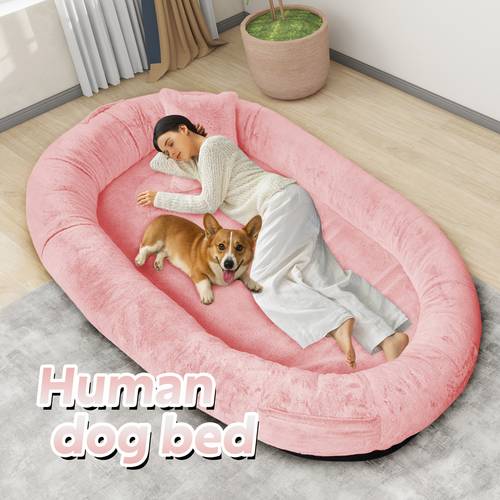 71 large orthopedic dog bed for humans pets plush washable faux fur with pillow blanket non slip for dogs cats grey luxury pet sofa