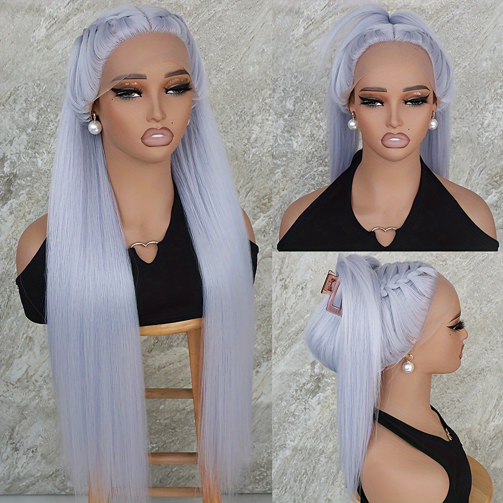 

Light Blue Color Synthetic Lace Front Wig 13x4x1 Middle Part Pre Glueless 32 Inches Long Straight Hair Blue Replacement Wigs Heat Resistant Fiber For Women Party Vacation Concert Wig