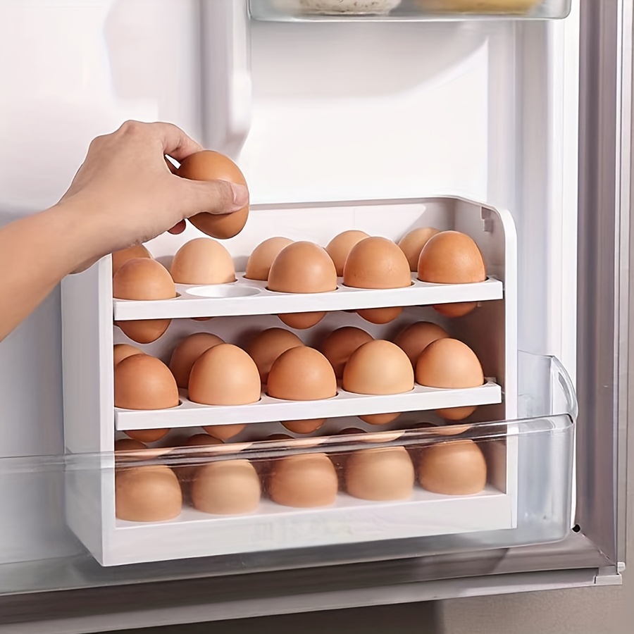 

30-egg Large Capacity Refrigerator Egg Holder, Flip Storage Box, Kitchen Organizer, Maintaining Egg Tray, Plastic Material, No Battery Required