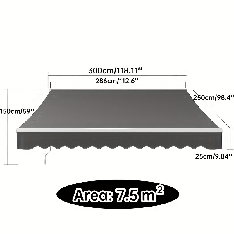 Retractable Awning, Adjustable Sun Shade Sail, Small Size 250 X 200cm/ Large Size 300 X 250cm, Uv Protection & Sunblock, With Hand Crank, Perfect For Patios, , Restaurants