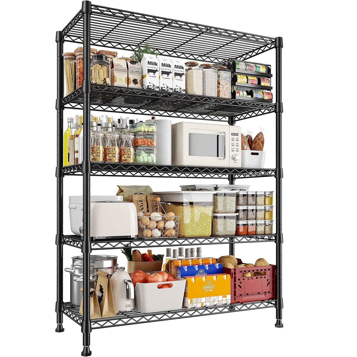 

5-tier Storage Shelves Wire Shelving Rack, Metal Shelves For Storage Load 1020 Lbs, Adjustable Heavy Duty Metal Shelving Units And Storage For Garage Pantry Bathroom 29" W X 14" D X 63" H