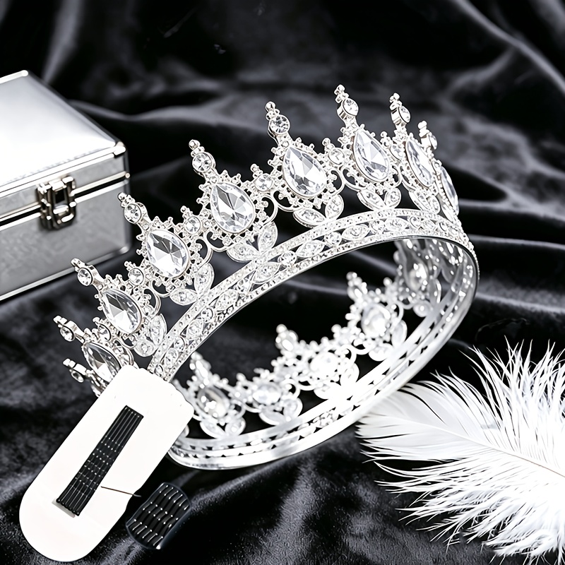TEMU Rhinestone Round Crown Hair Accessory With Clip, Style, Fashionable Accessory For Banquets And Parties, Girlfriend Birthday Gift, Bride Wedding