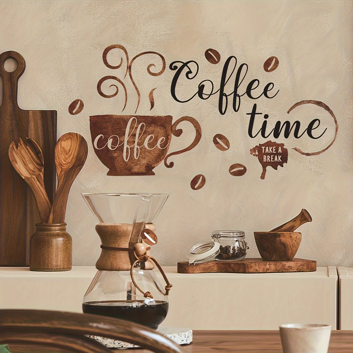 1pc "" Kitchen Wall Decal, Creative Coffee Cup Design, Decorative Wall Sticker For Dining Room & Restaurant, Aesthetic Home Decoration, Room Decor, Your Home