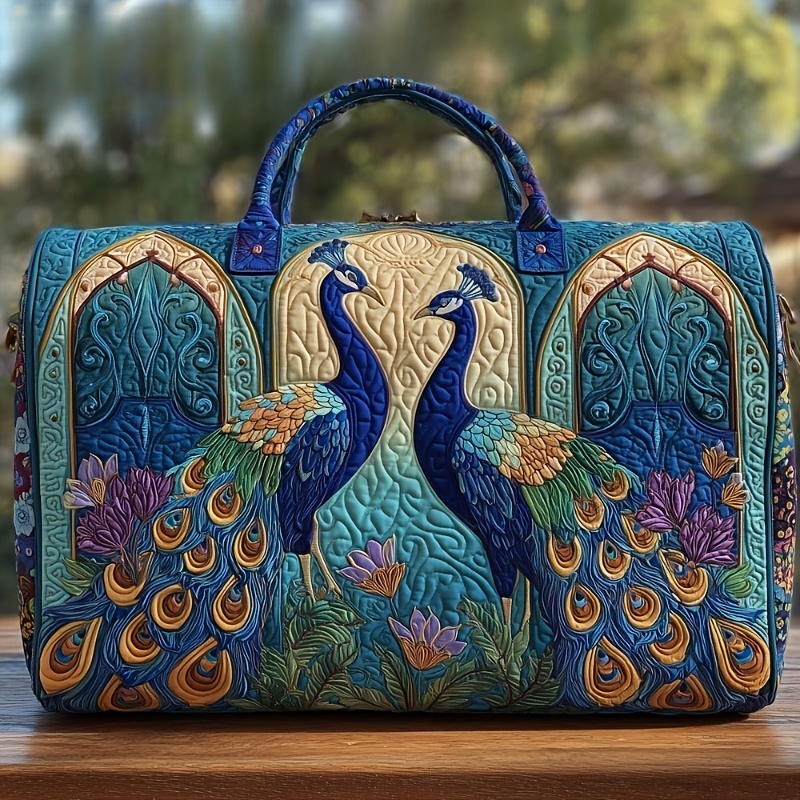 TEMU New And Green Color-block Printed Tote Bag, Handbag, Camping Hiking Travel Fitness Large Capacity Multi-functional Women's Bag, Holiday Outing