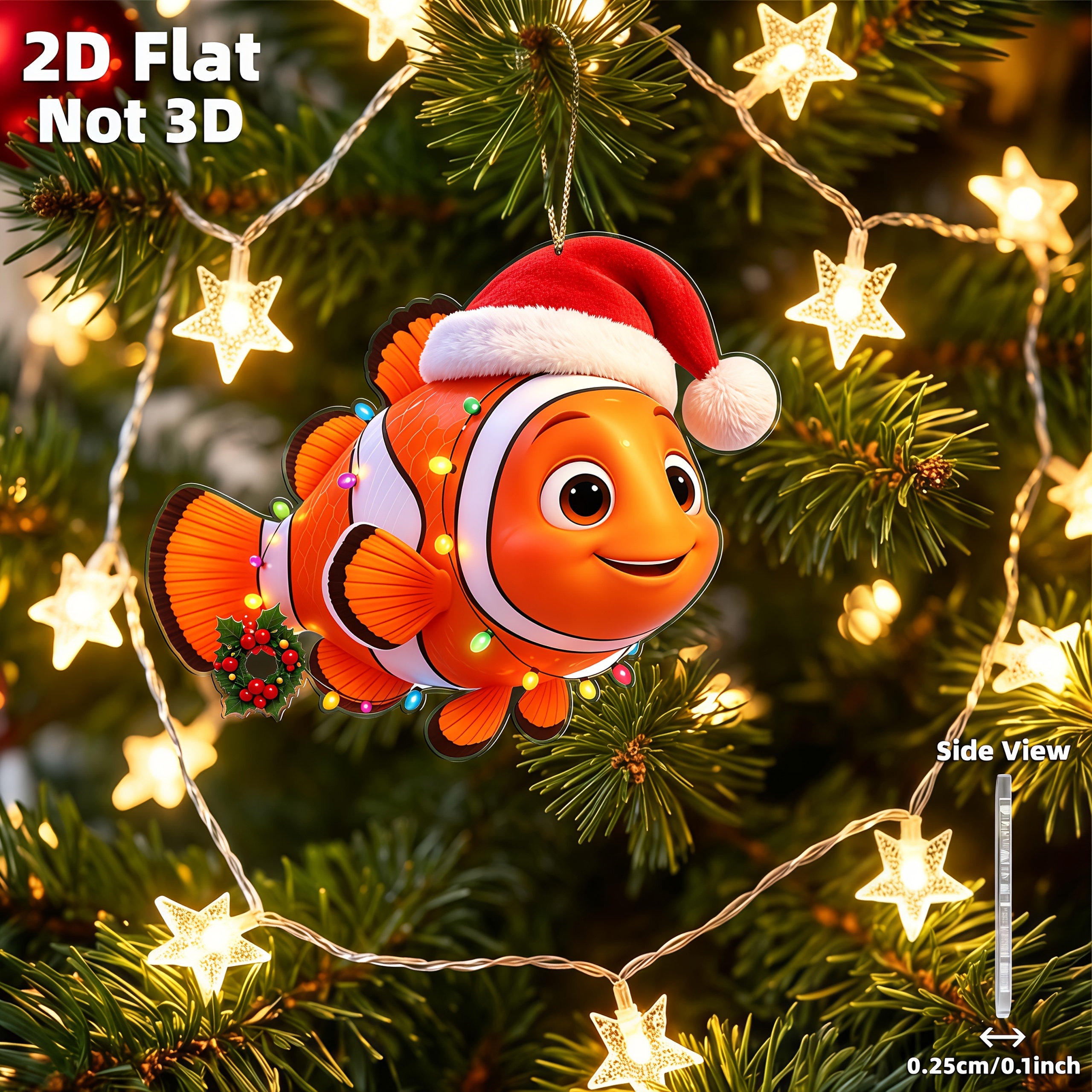 TEMU Adorno navideño acrílico 2D con de pez navideño, como llavero, dije para bolso o decoración para espejo retrovisor de coche, y también un