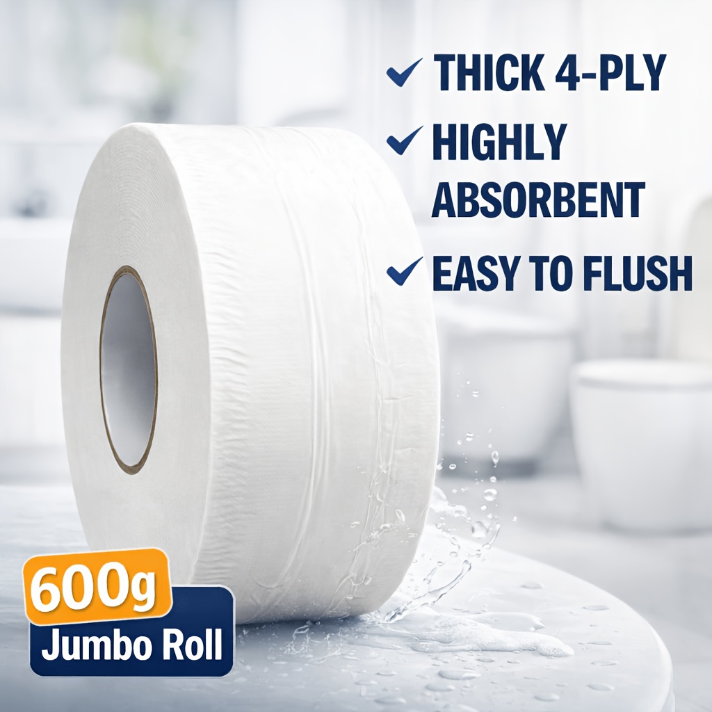 TEMU Rouleau Jumbo de Papier Toilette | 4 Feuilles Extra Épais | 600G | et Facile à