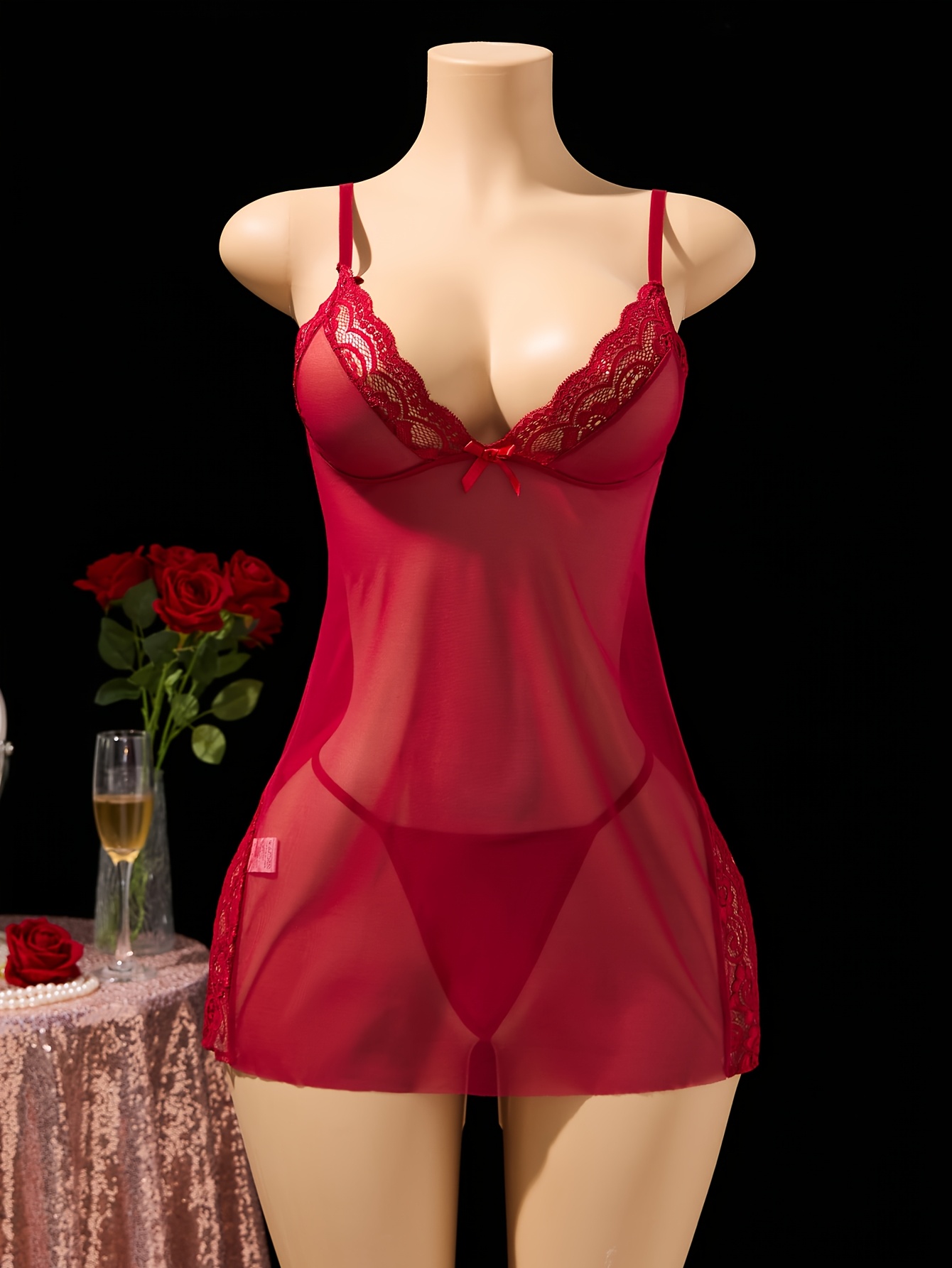 satin red lingerie sold on Temu United States